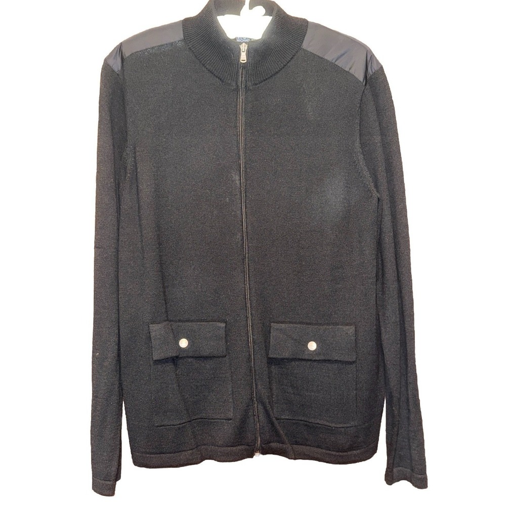 Michael Kors Mens Full Zip Mixed Media Wool Blend Sweater Jacket‎ Gray Medium